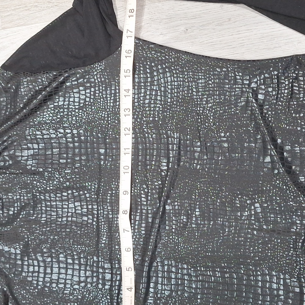 Black Long Sleeve Bodysuit with Textured Crocodile Design with Mesh Sleeves- L - Picture 8 of 8